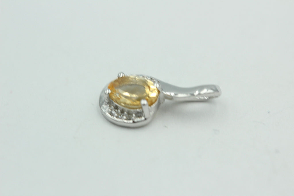 1,12 Carat gelber Citrin  Anhänger 925 Silber Collier Kette mit Zirkonia Edel