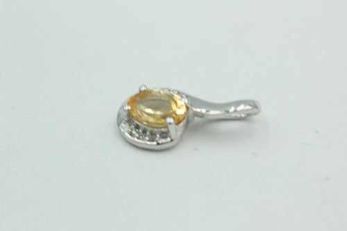 1,12 Carat gelber Citrin  Anhänger 925 Silber Collier Kette mit Zirkonia Edel