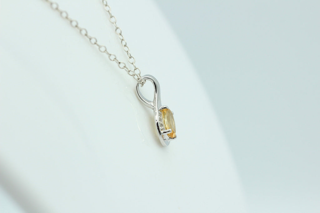 1,12 Carat gelber Citrin  Anhänger 925 Silber Collier Kette mit Zirkonia Edel