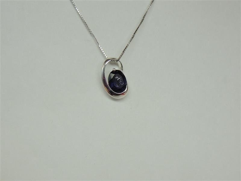 Edler 2,1 Carath indischer Iolith Anhanger 925 Silber Collier Kette Wassersaphir Luchssaphir