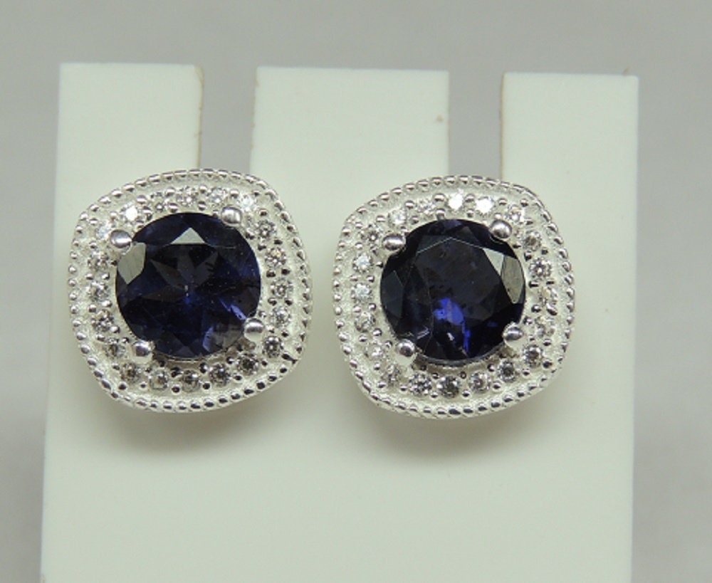 1,5 Carat Iolith Ohrstecker mit Zirkonia 925 Silber Ohrring Ohrschmuck Wassersaphir