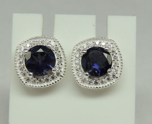 1,5 Carat Iolith Ohrstecker mit Zirkonia 925 Silber Ohrring Ohrschmuck Wassersaphir