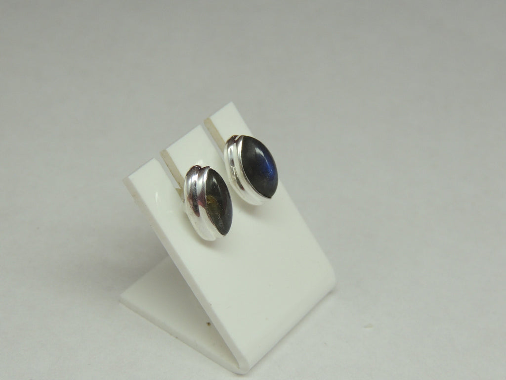 Edle 1.9 Carat Cabochon Labradorit Ohrstecker 925 Silber Unisex irrisierender Edelstein