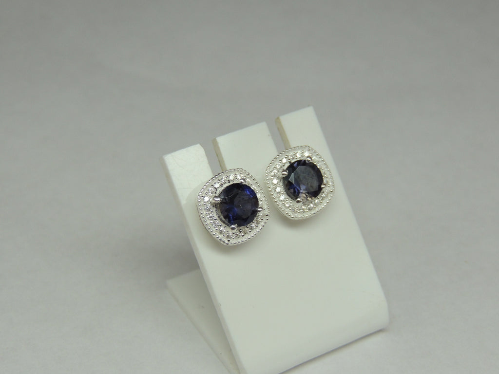 1,5 Carat Iolith Ohrstecker mit Zirkonia 925 Silber Ohrring Ohrschmuck Wassersaphir