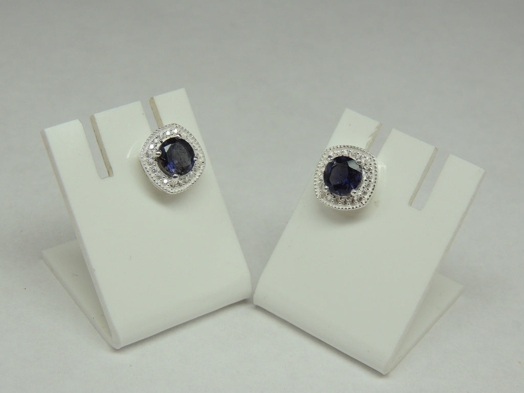 1,5 Carat Iolith Ohrstecker mit Zirkonia 925 Silber Ohrring Ohrschmuck Wassersaphir