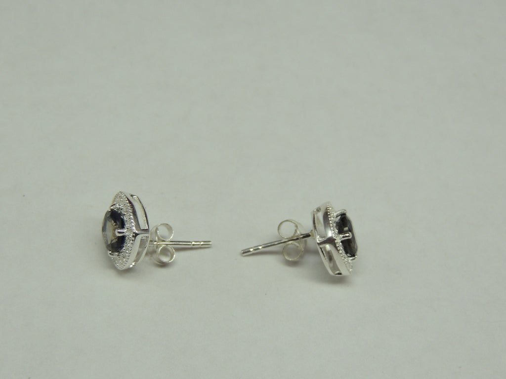 1,5 Carat Iolith Ohrstecker mit Zirkonia 925 Silber Ohrring Ohrschmuck Wassersaphir
