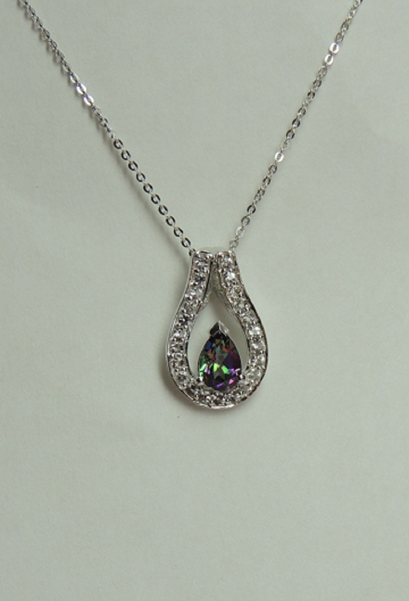 Edle 1,15 Carat Mystic Topas Anhanger weisstopas 925 Silber Collier Kette Top Edel