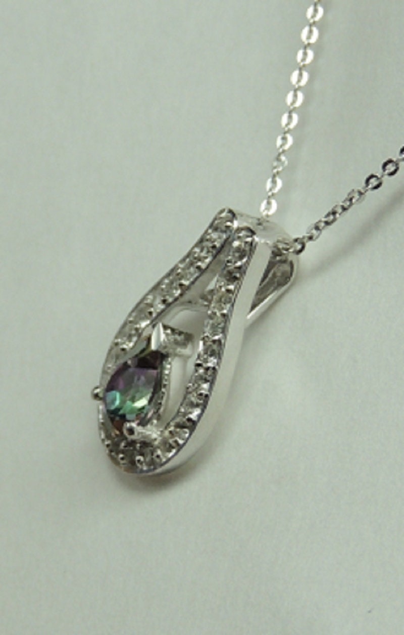 Edle 1,15 Carat Mystic Topas Anhanger weisstopas 925 Silber Collier Kette Top Edel