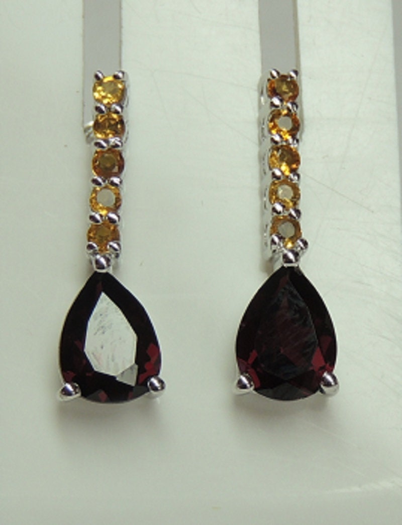 Edle 2,65 Carat Granat Citrin Ohrstecker 925 Silber blutroter Granat ein Traum