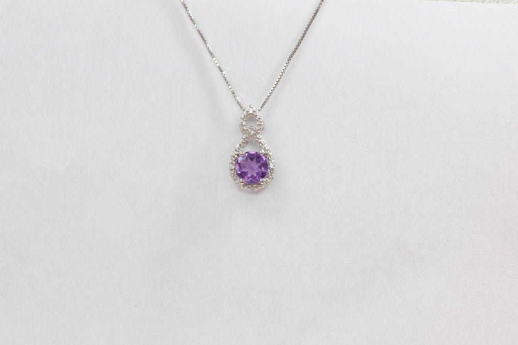 Echter Amethyst Anhänger 925 Silber, Lila Edelstein Kette mit Weißtopas, Minimalistischer Schmuck, Geschenk für Sie, Februar Geburtsstein