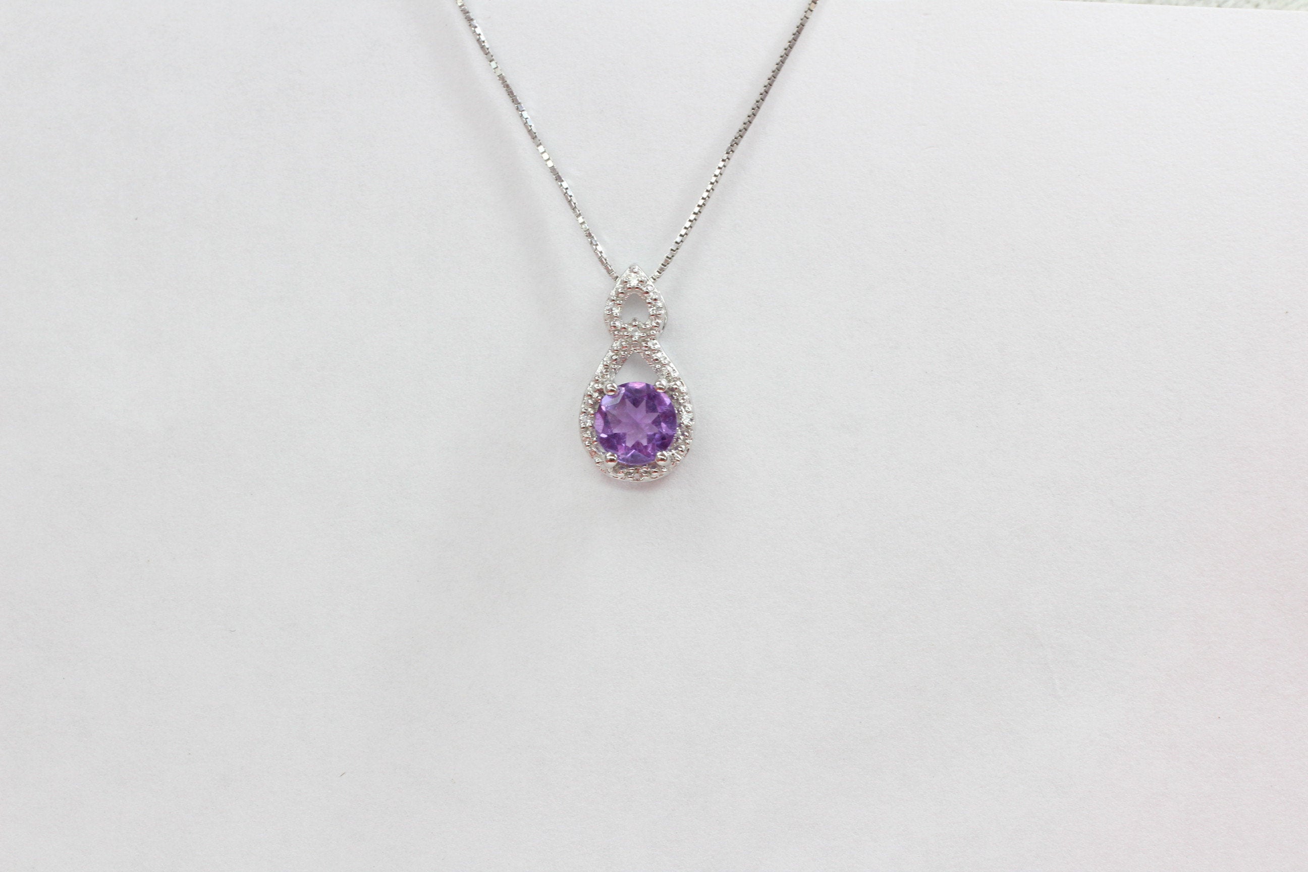 Echter Amethyst Anhänger 925 Silber, Lila Edelstein Kette mit Weißtopas, Minimalistischer Schmuck, Geschenk für Sie, Februar Geburtsstein