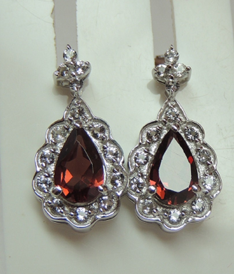 Edle 2,15 Carat Granat weisstopas Ohrstecker 925 Silber Ohrring weisser Topas