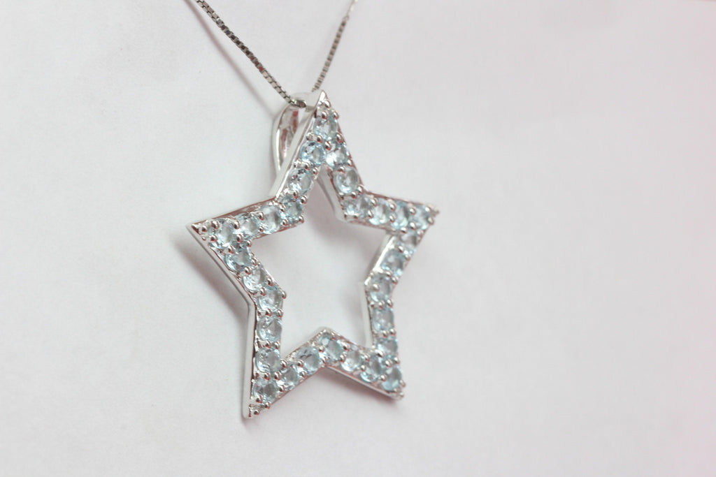 Edler 1,80 Carat Blautopas Stern Anhanger 925 Silber Collier Kette sky blue Topas