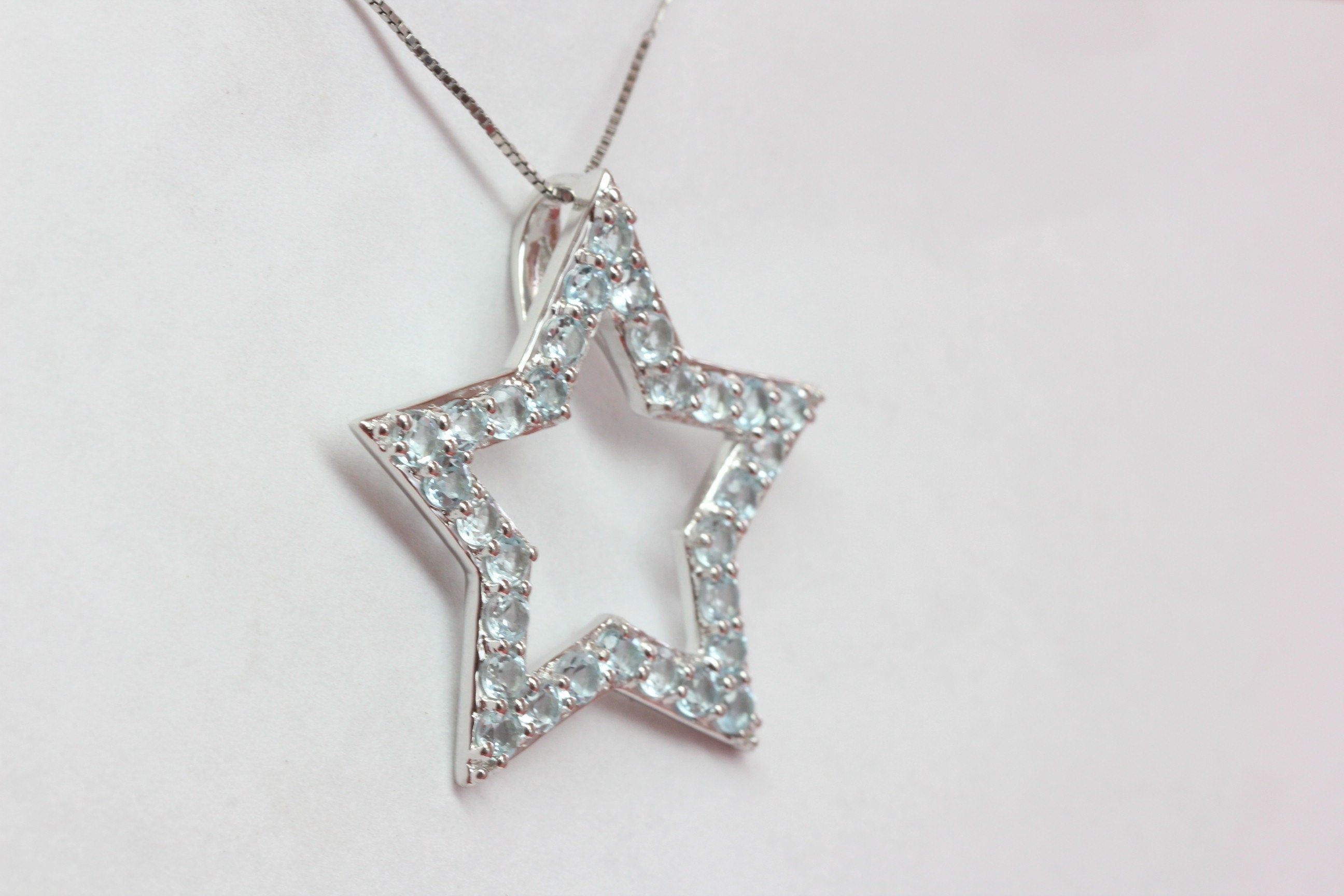 Edler 1,80 Carat Blautopas Stern Anhanger 925 Silber Collier Kette sky blue Topas