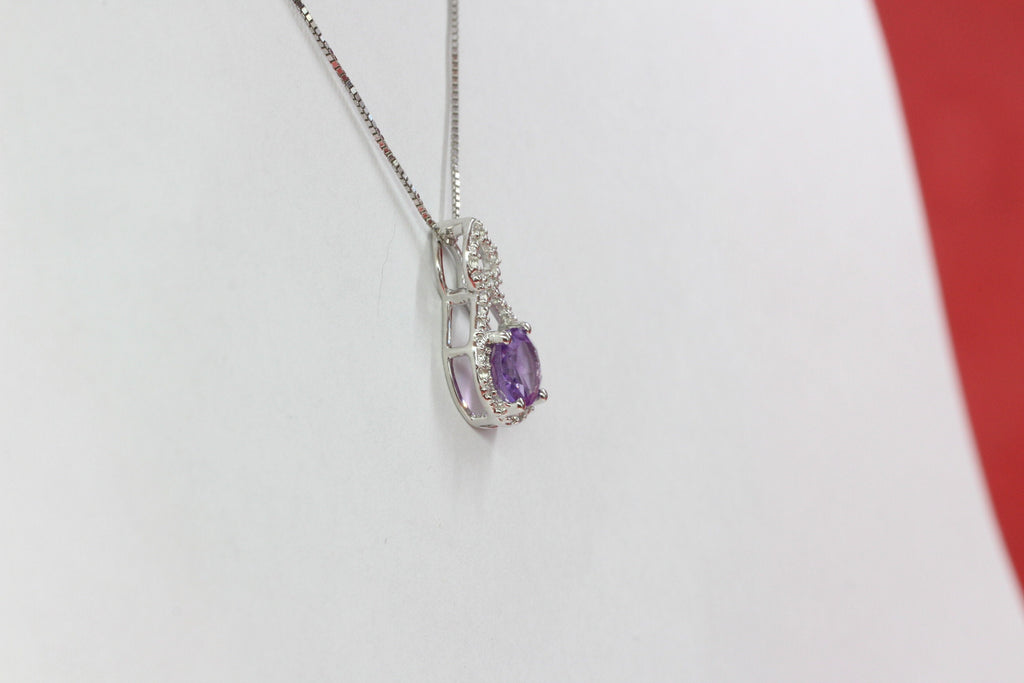 Echter Amethyst Anhänger 925 Silber, Lila Edelstein Kette mit Weißtopas, Minimalistischer Schmuck, Geschenk für Sie, Februar Geburtsstein