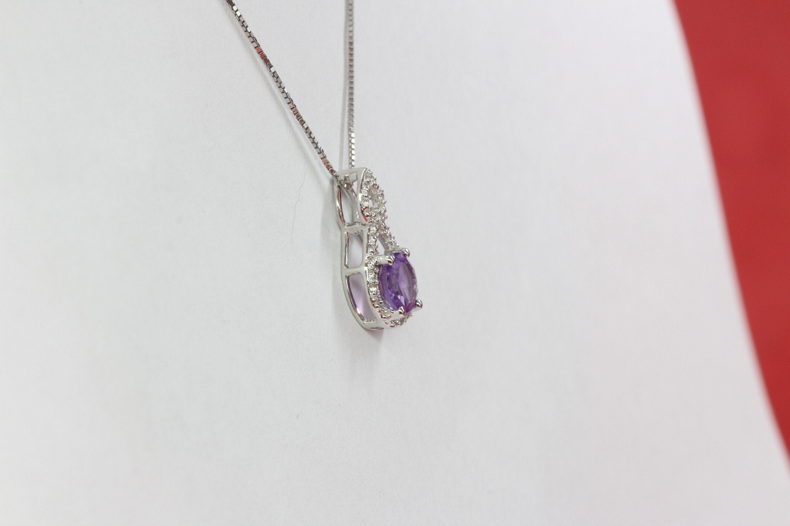 Echter Amethyst Anhänger 925 Silber, Lila Edelstein Kette mit Weißtopas, Minimalistischer Schmuck, Geschenk für Sie, Februar Geburtsstein
