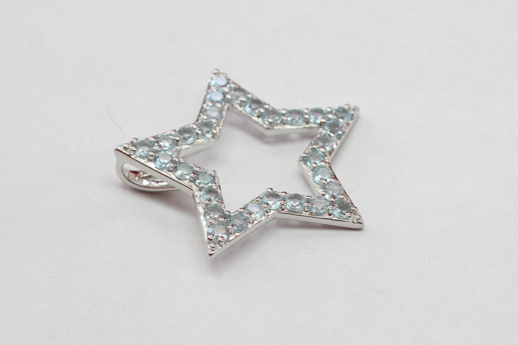Edler 1,80 Carat Blautopas Stern Anhanger 925 Silber Collier Kette sky blue Topas