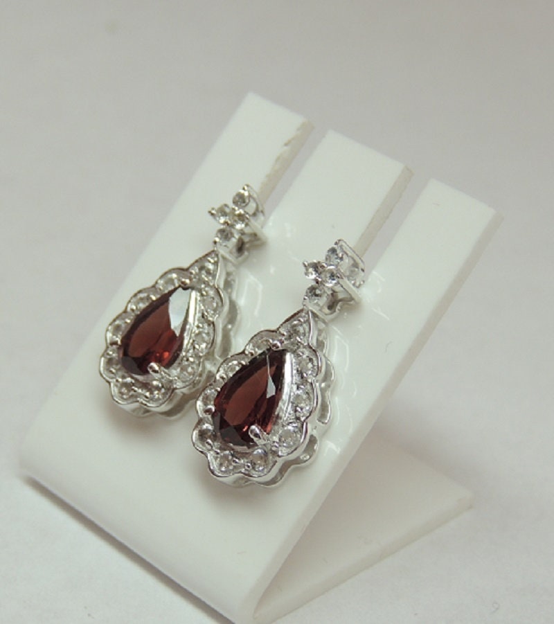 Edle 2,15 Carat Granat weisstopas Ohrstecker 925 Silber Ohrring weisser Topas