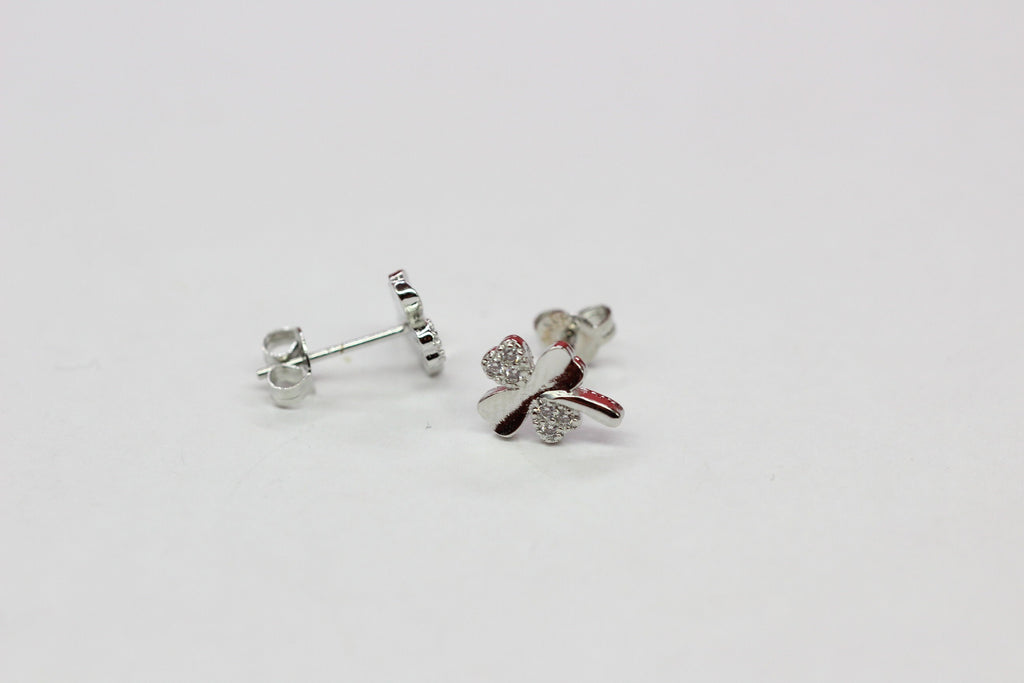 Edle Kleeblatt Ohrstecker mit Zirkonia 925  Silber Ohrring Edel Top  ca 9 mm