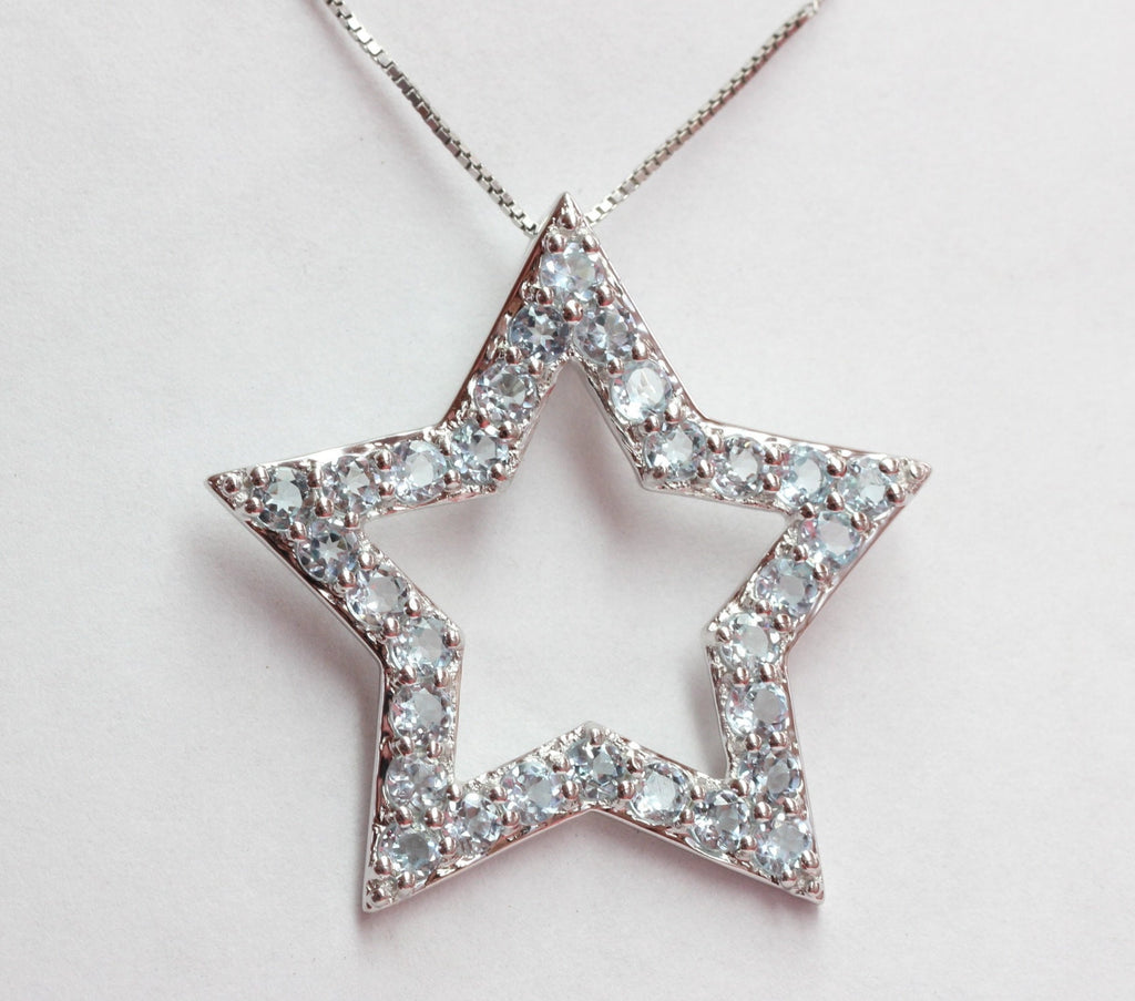 Edler 1,80 Carat Blautopas Stern Anhanger 925 Silber Collier Kette sky blue Topas