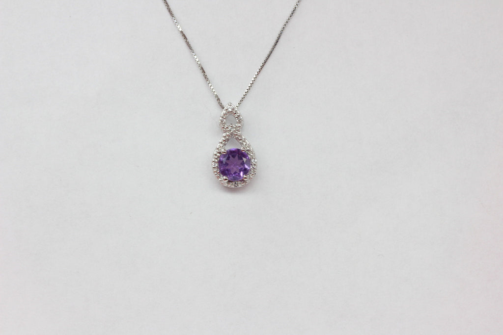Echter Amethyst Anhänger 925 Silber, Lila Edelstein Kette mit Weißtopas, Minimalistischer Schmuck, Geschenk für Sie, Februar Geburtsstein