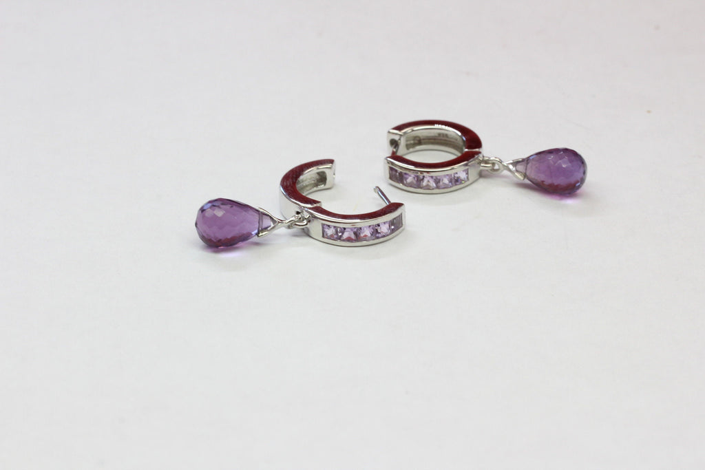 Edle 4,3 Carat Amethyst Creolen 925 Silber Ohrschmuck Ohrring violetter Edelstein