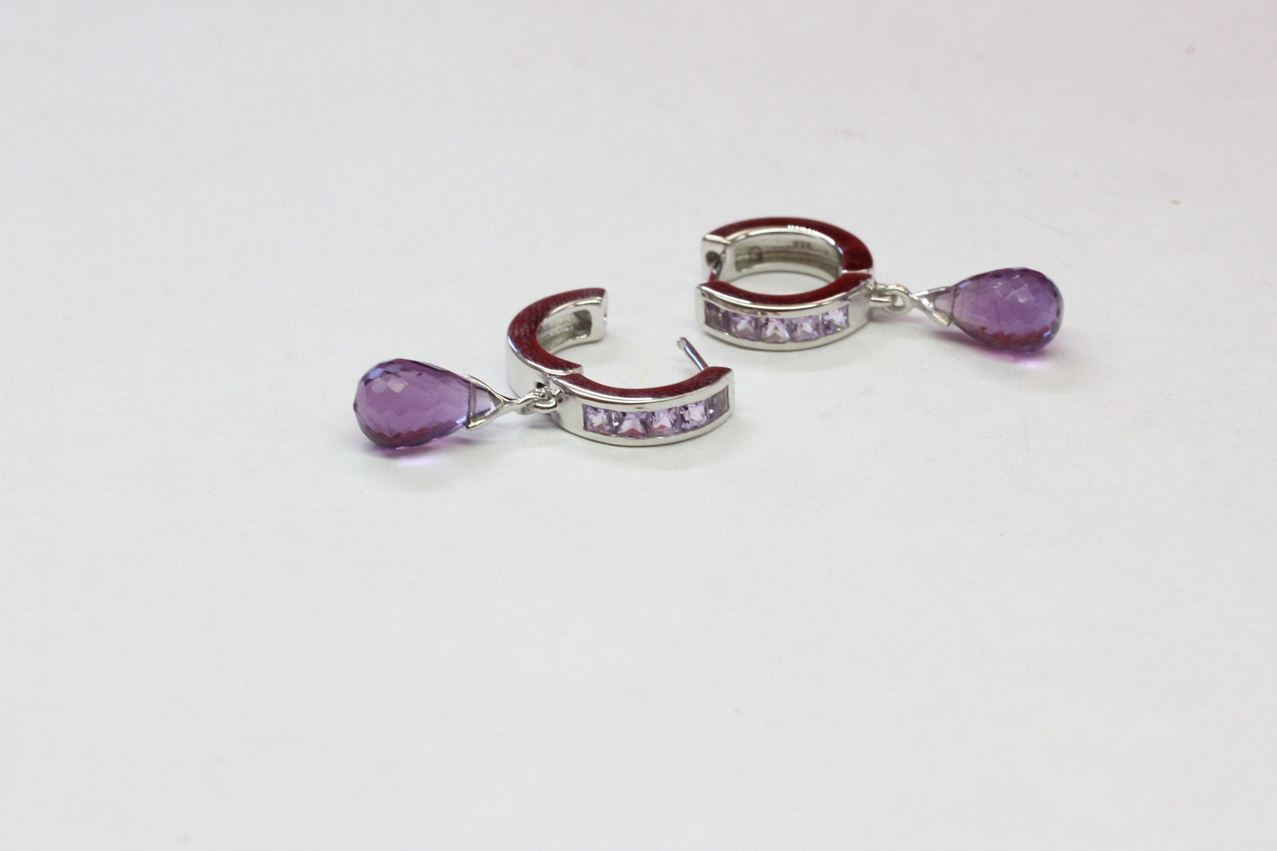 Edle 4,3 Carat Amethyst Creolen 925 Silber Ohrschmuck Ohrring violetter Edelstein