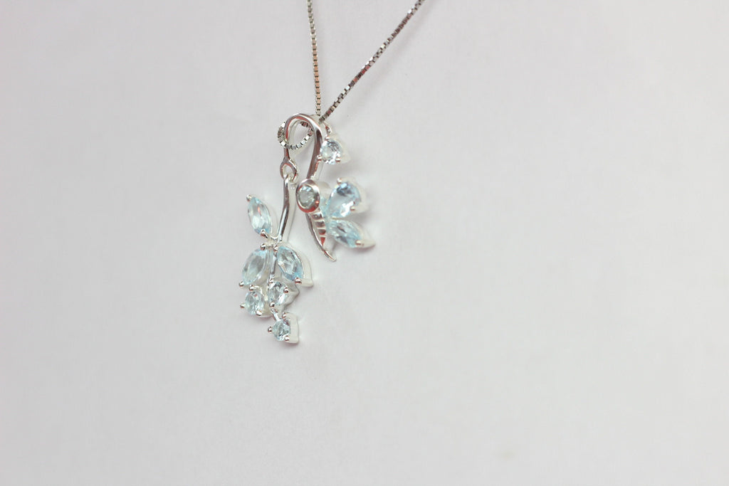 Edler 1,36 Carat Blautopas Libellen Blumen Anhanger 925 Silber Collier Kette Top
