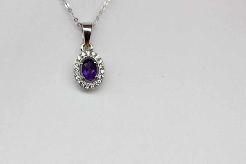 Edler 0,4 Carat Amethyst Anhanger 925 Silber Collier Kette Zirkonia American Diamant