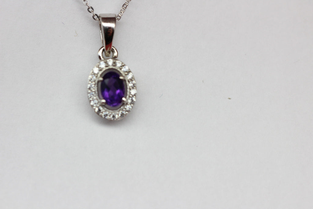 Edler 0,4 Carat Amethyst Anhanger 925 Silber Collier Kette Zirkonia American Diamant