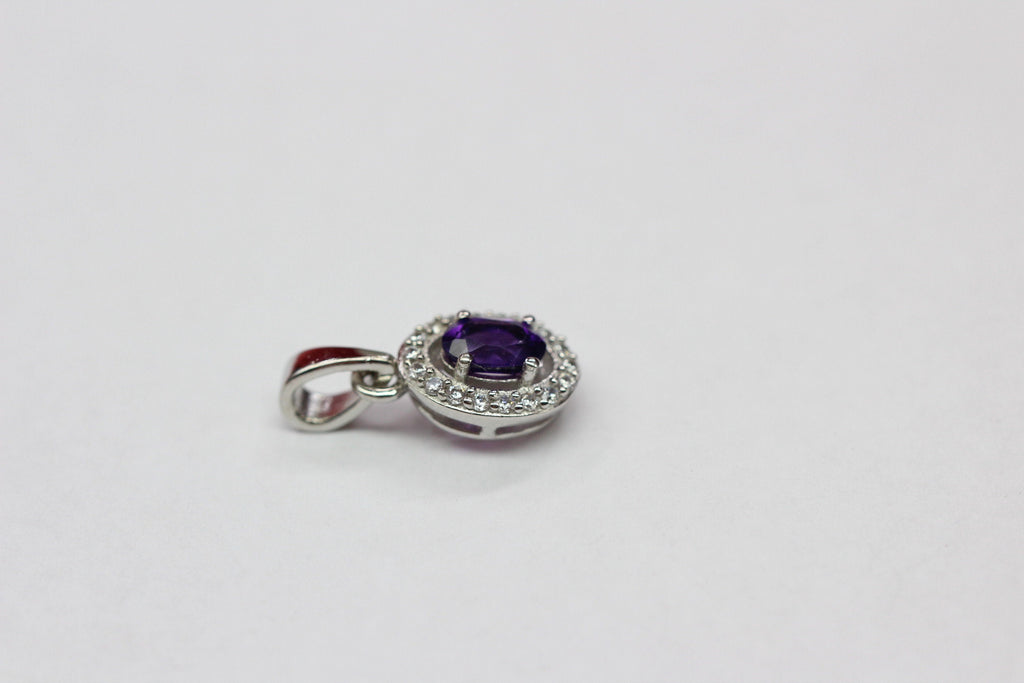 Edler 0,4 Carat Amethyst Anhanger 925 Silber Collier Kette Zirkonia American Diamant