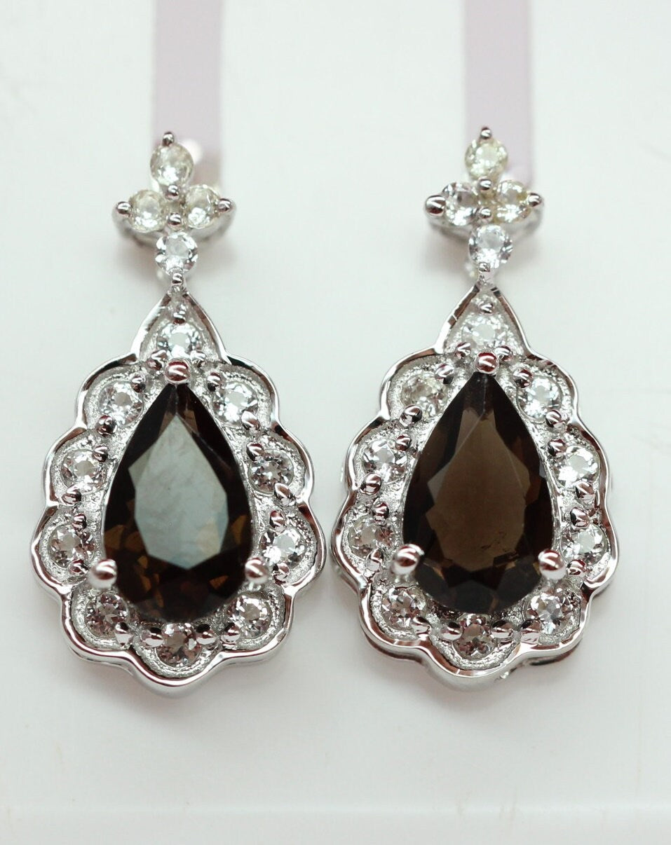 Edle 1,09 Carat Rauchquarz weisstopas Ohrstecker 925 Silber Ohrring Rauchtopas