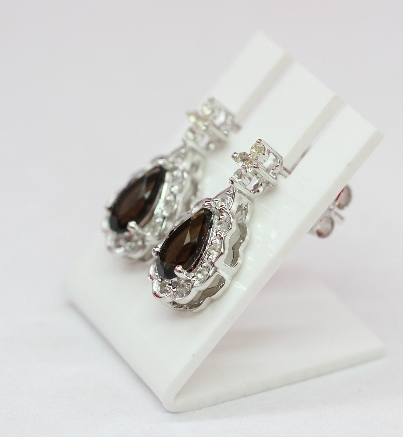 Edle 1,09 Carat Rauchquarz weisstopas Ohrstecker 925 Silber Ohrring Rauchtopas