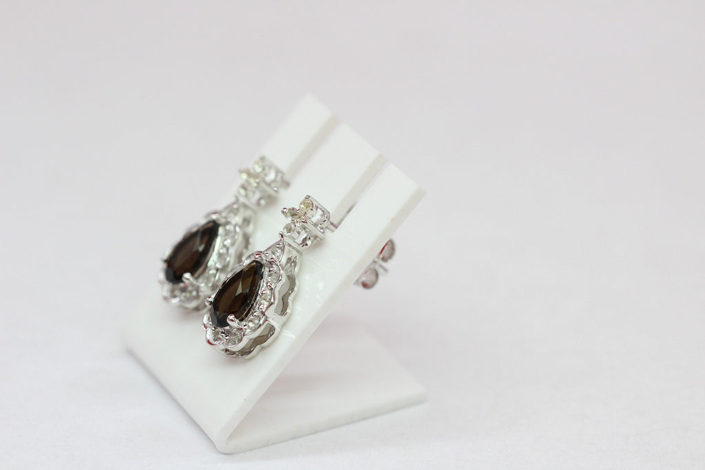 Edle 1,09 Carat Rauchquarz weisstopas Ohrstecker 925 Silber Ohrring Rauchtopas