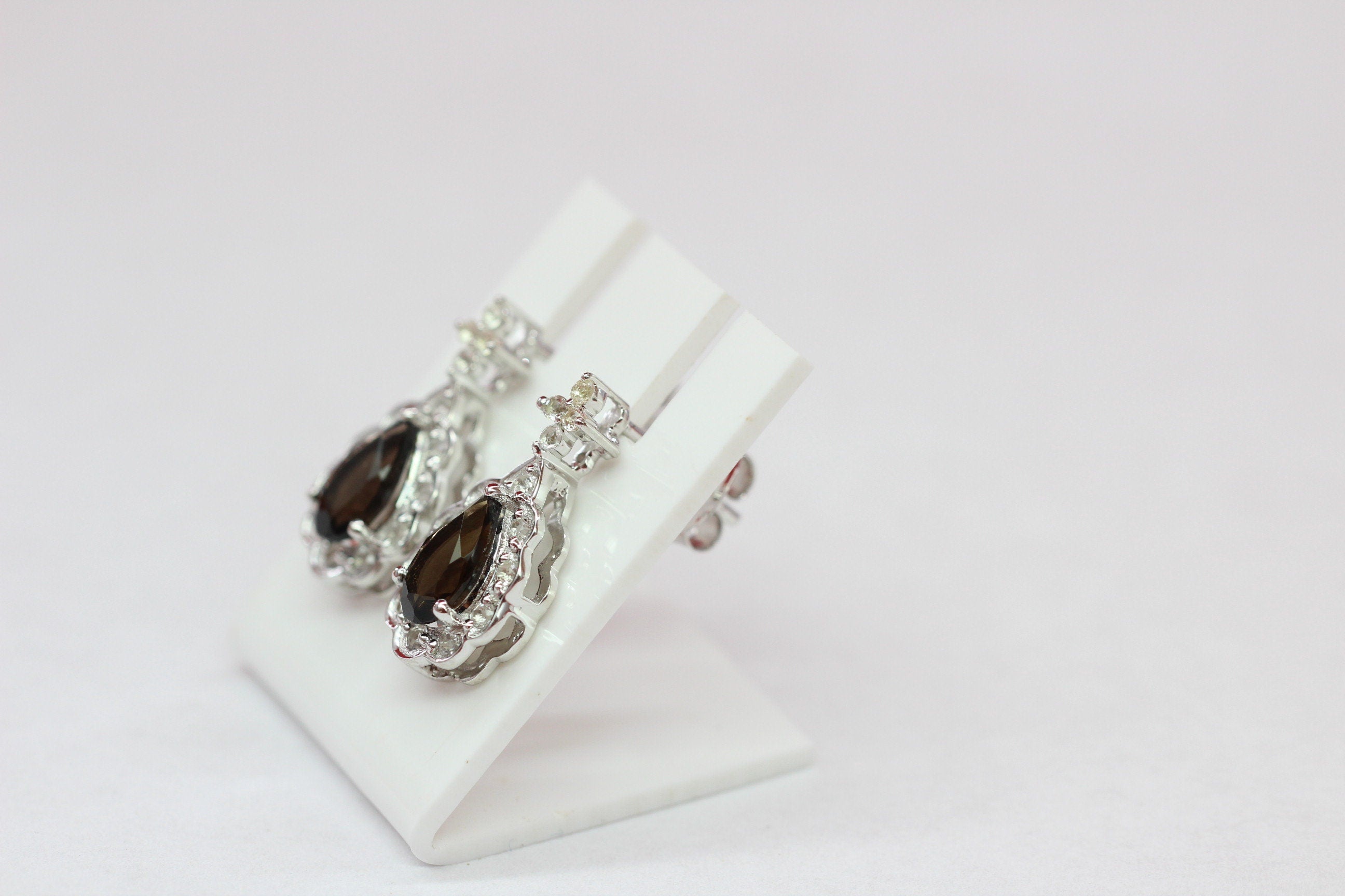 Edle 1,09 Carat Rauchquarz weisstopas Ohrstecker 925 Silber Ohrring Rauchtopas