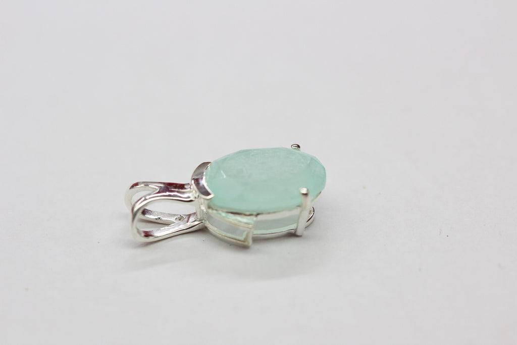 Aqua Chalcedon Anhänger Silber 925  Edles Collier mit 4,9 ct Edelstein, Handgefertigt, Pastellblauer Stein, Maritimer Schmuck Geschenk