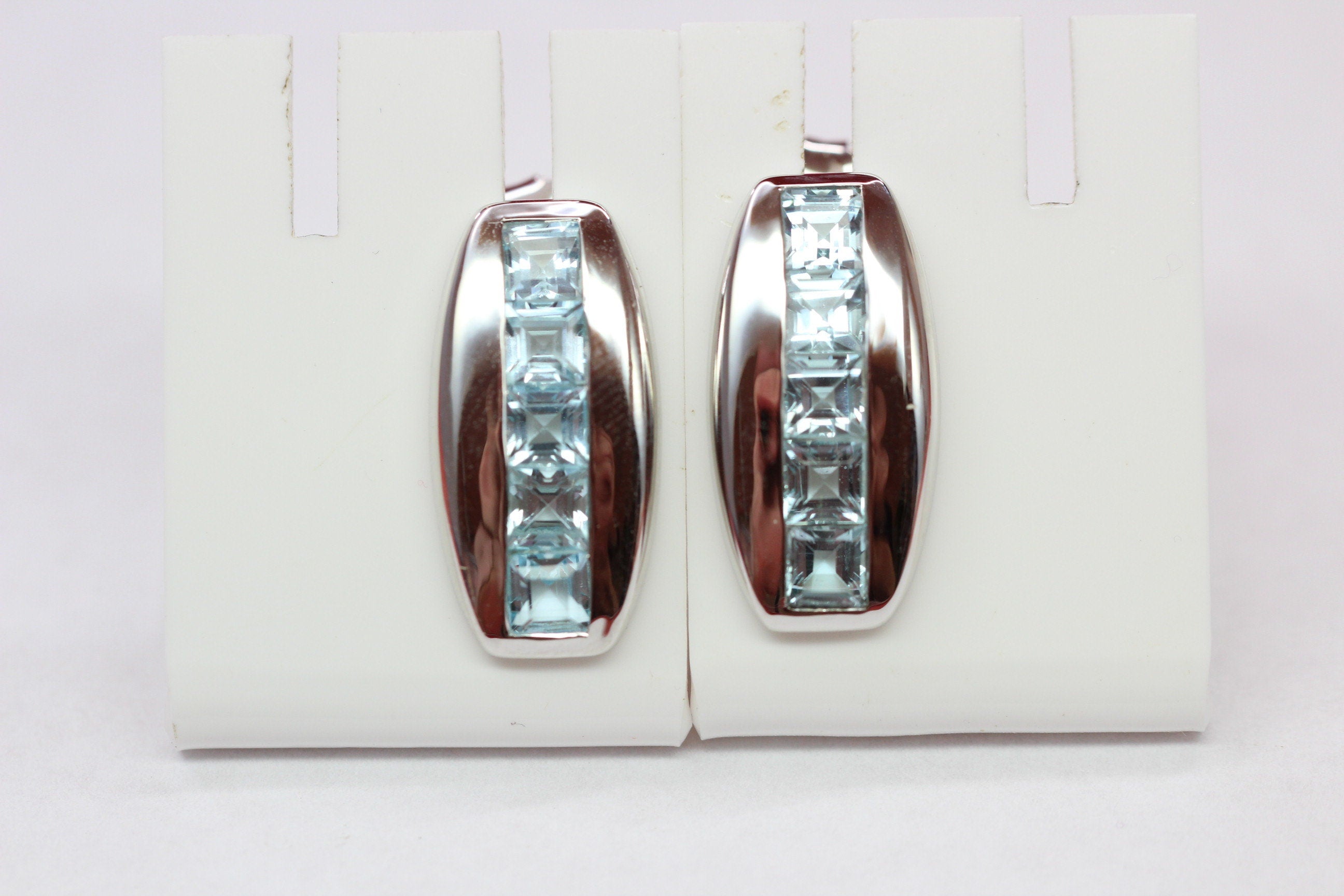 Edle 3,8 Carat Blautoaps Designer Ohrstecker 925 Silber Ohrring Ohrschmuck Carree Schliff