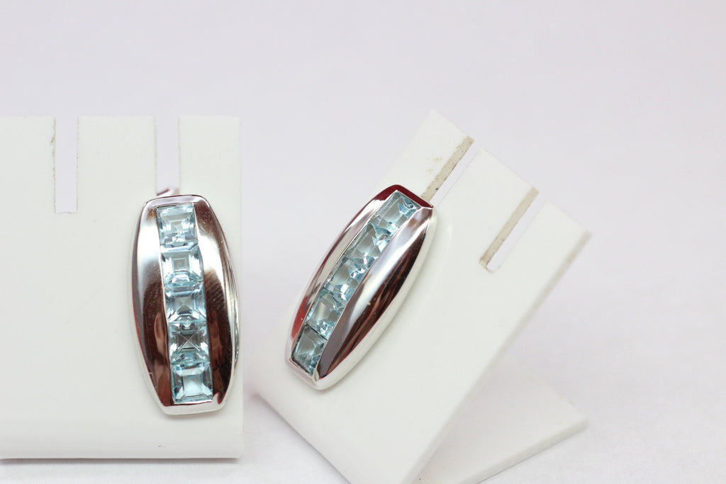 Edle 3,8 Carat Blautoaps Designer Ohrstecker 925 Silber Ohrring Ohrschmuck Carree Schliff