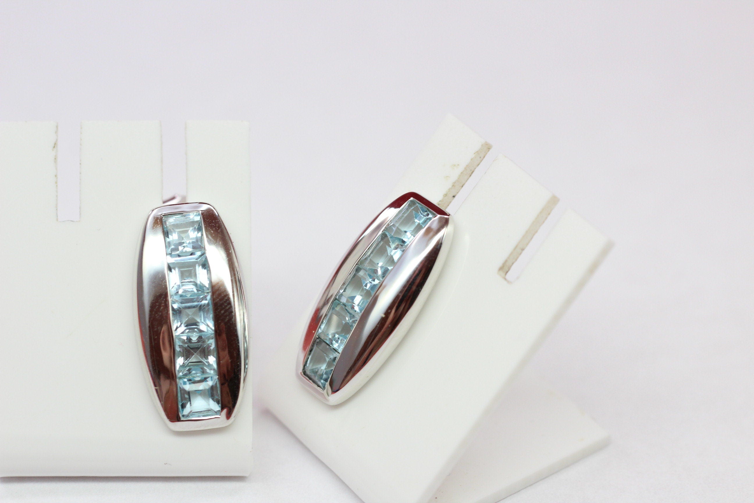 Edle 3,8 Carat Blautoaps Designer Ohrstecker 925 Silber Ohrring Ohrschmuck Carree Schliff
