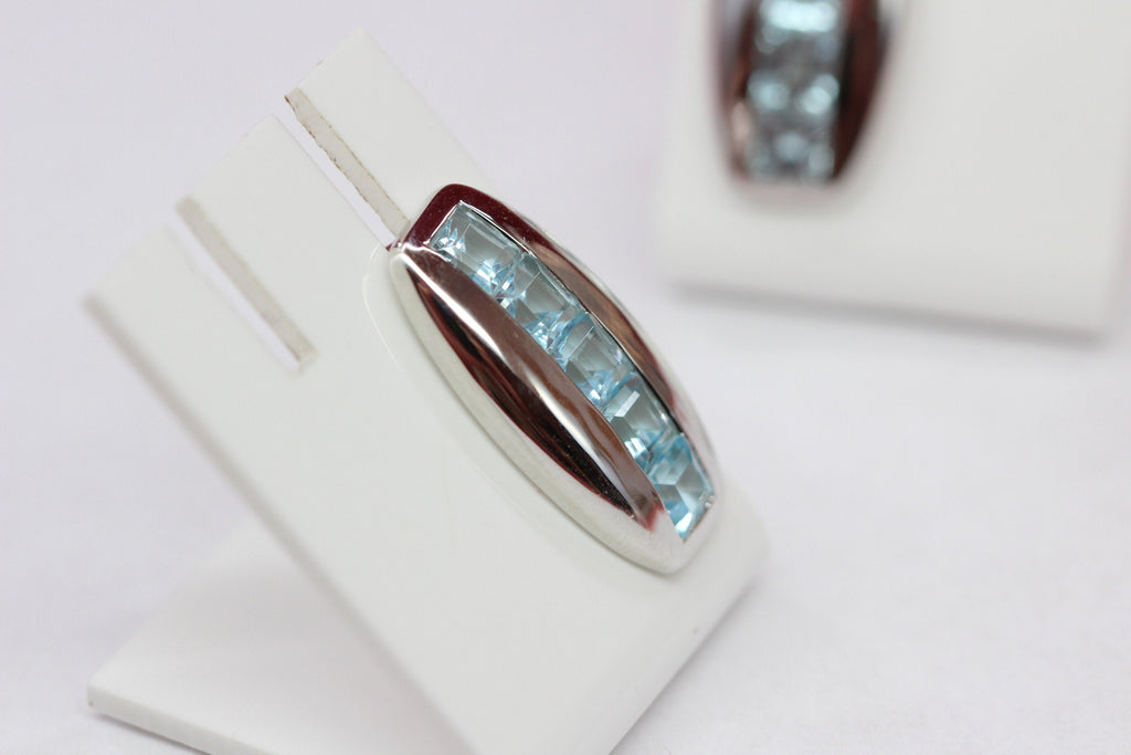 Edle 3,8 Carat Blautoaps Designer Ohrstecker 925 Silber Ohrring Ohrschmuck Carree Schliff