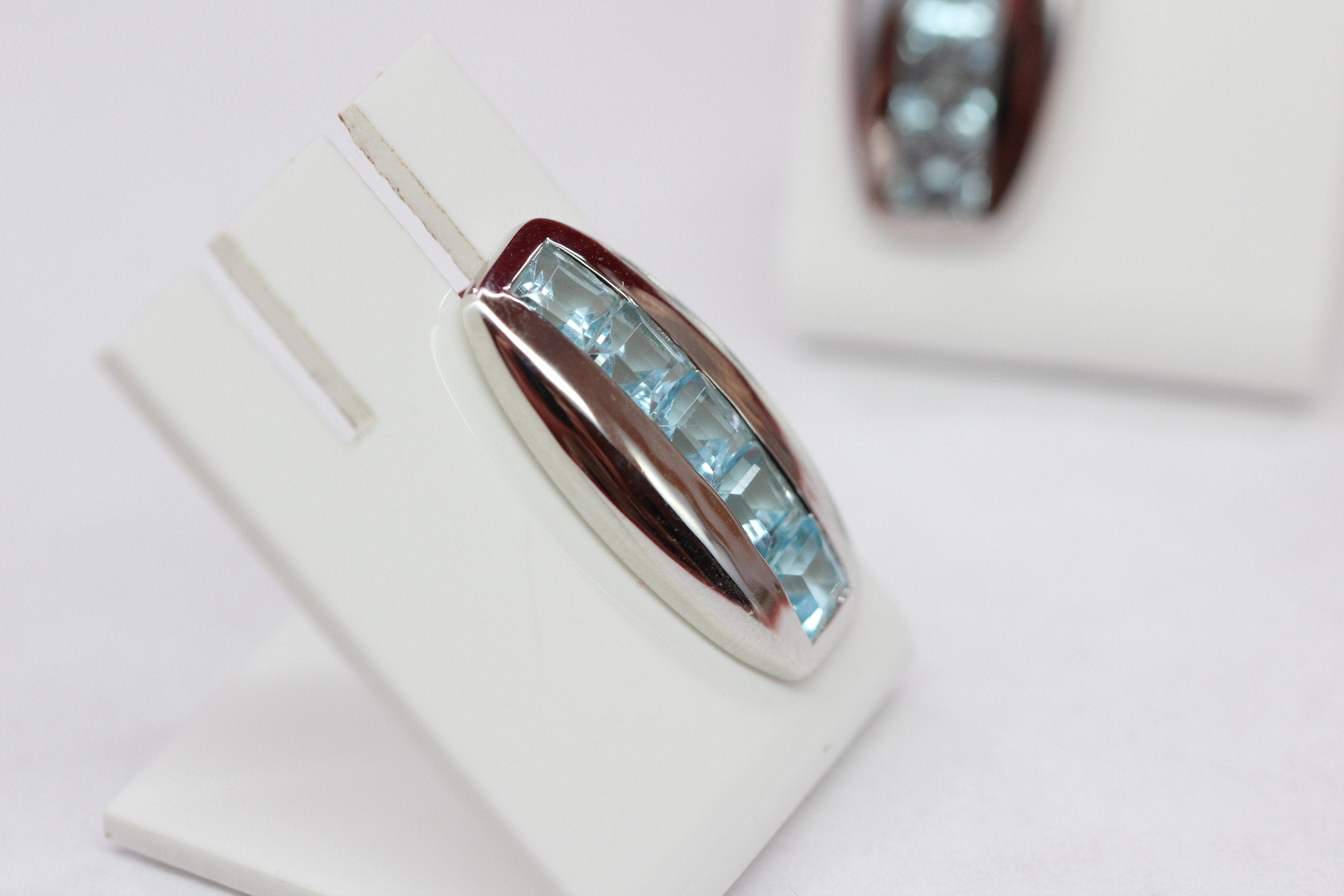 Edle 3,8 Carat Blautoaps Designer Ohrstecker 925 Silber Ohrring Ohrschmuck Carree Schliff