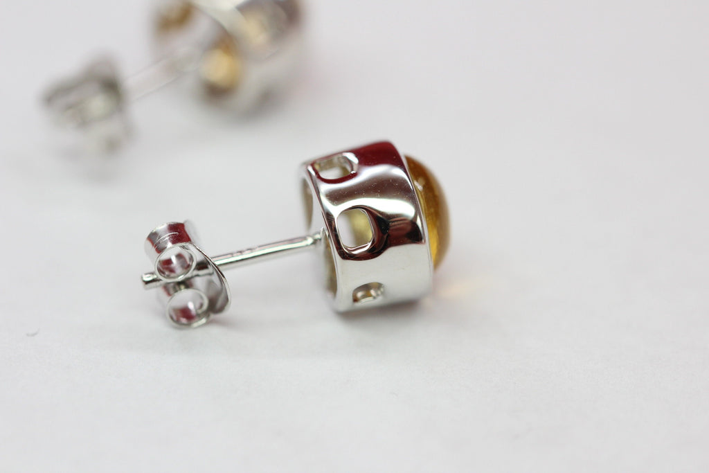 4,59 Carat Citrin Cabochon Ohrstecker 925 Silber gelber Edelstein Unisex