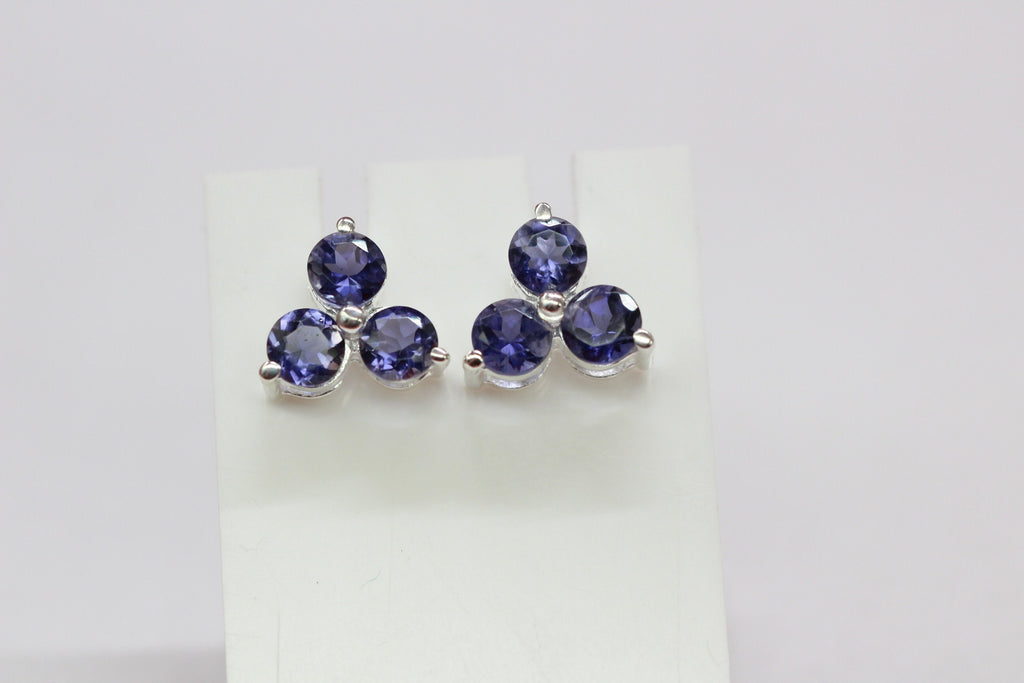 Edle 0,52 Carat Iolith Ohrstecker 925 Siilber Wassersahir Luchssaphir Ohrschmuck