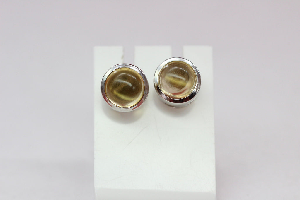 4,59 Carat Citrin Cabochon Ohrstecker 925 Silber gelber Edelstein Unisex