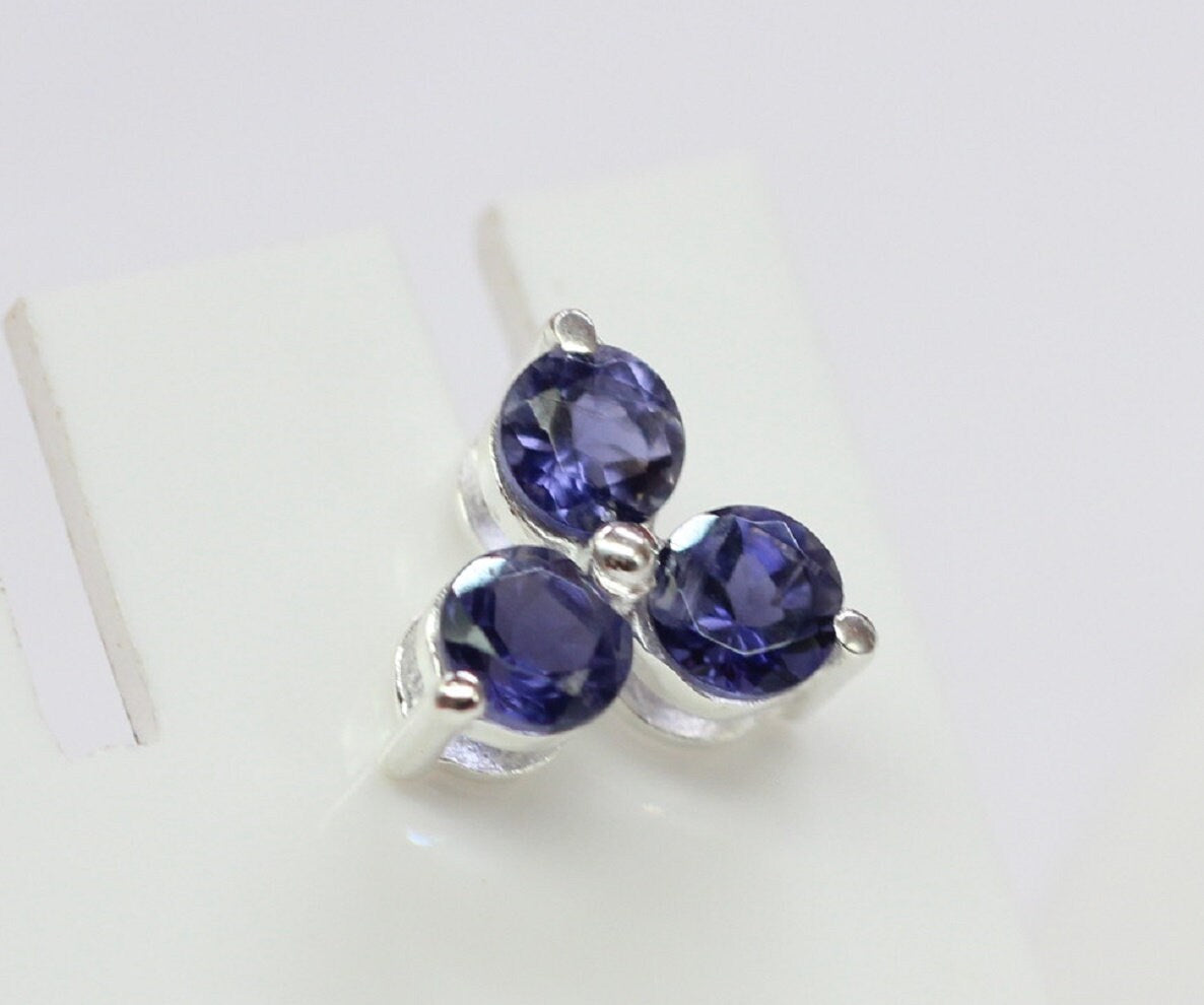 Edle 0,52 Carat Iolith Ohrstecker 925 Siilber Wassersahir Luchssaphir Ohrschmuck