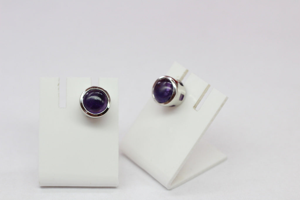 Edle 4,59 Carat Amethyst Ohrstecker 925 Silber Ohrschmuck Ohring Cabochon Unisex
