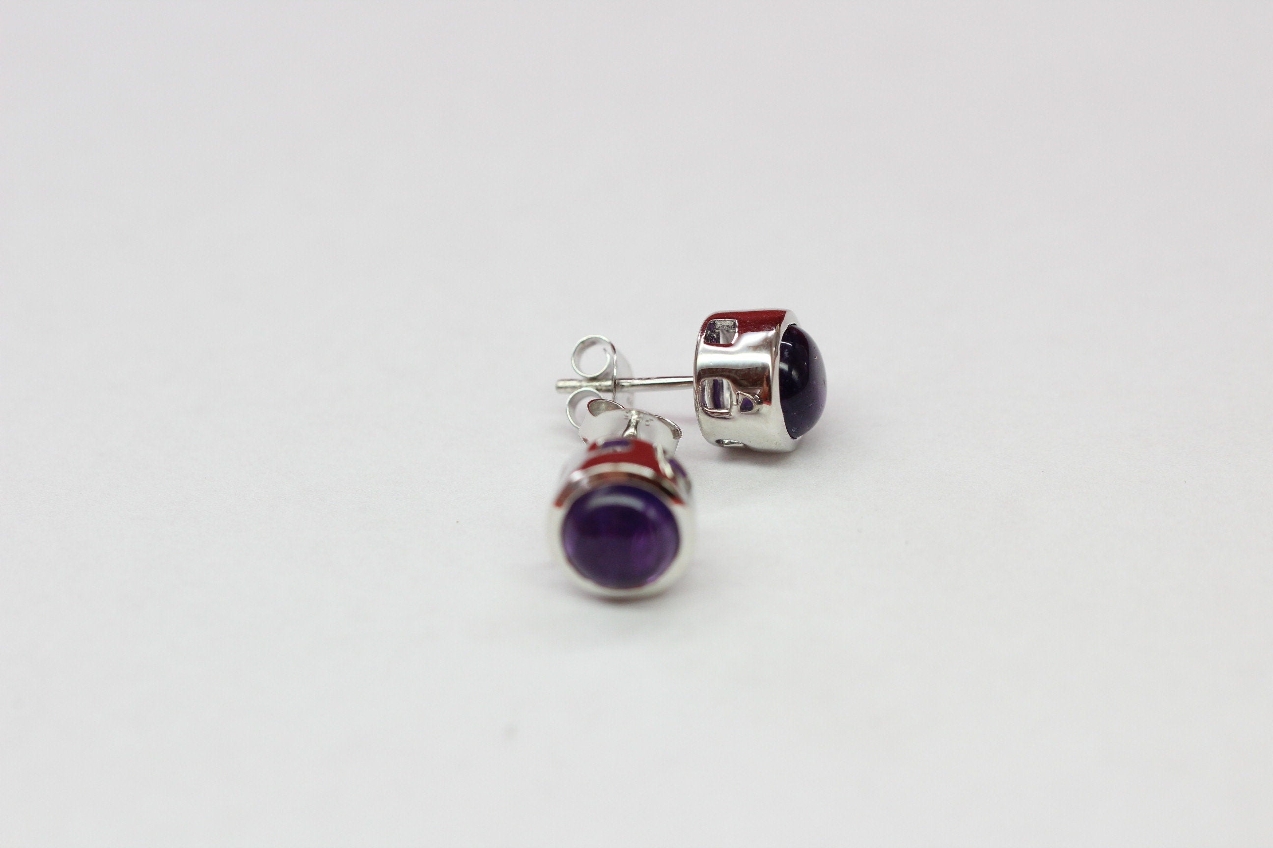Edle 4,59 Carat Amethyst Ohrstecker 925 Silber Ohrschmuck Ohring Cabochon Unisex