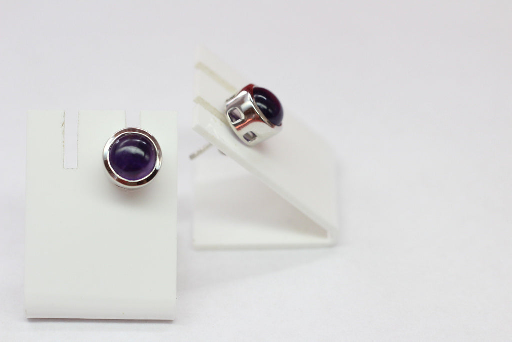 Edle 4,59 Carat Amethyst Ohrstecker 925 Silber Ohrschmuck Ohring Cabochon Unisex