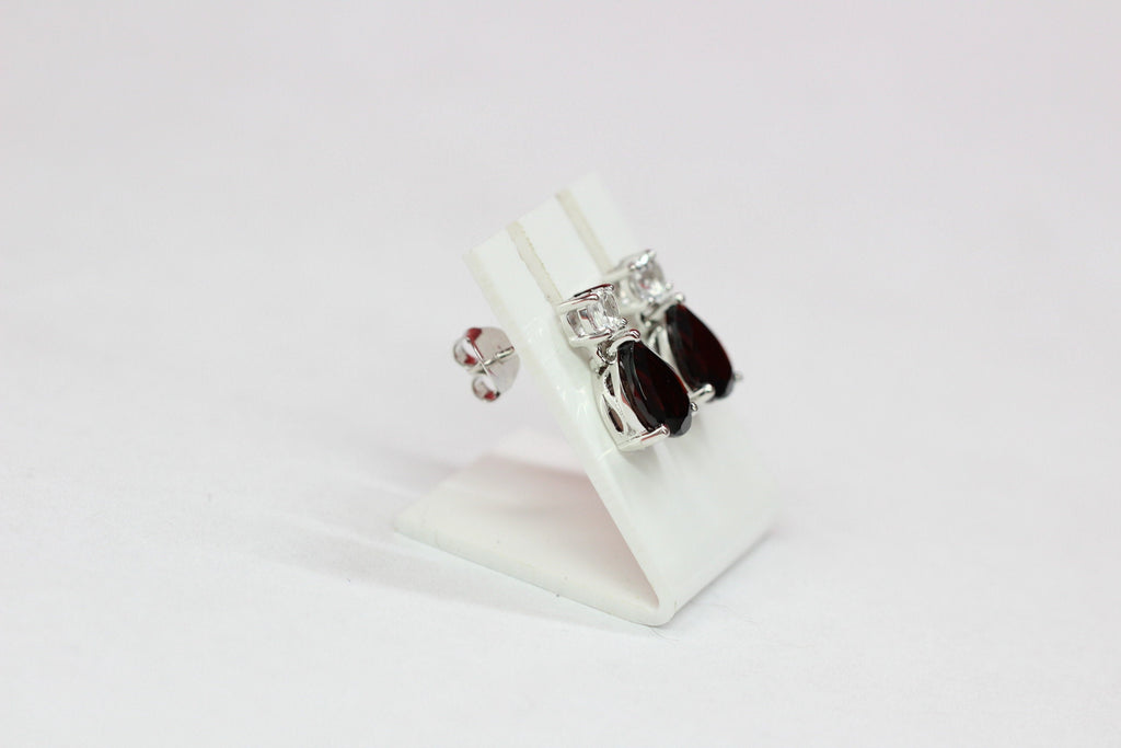 Edler 3,65 Carat Granat weisstopas Ohrstecker 925 Silber blutroter Edesltein weisstopas