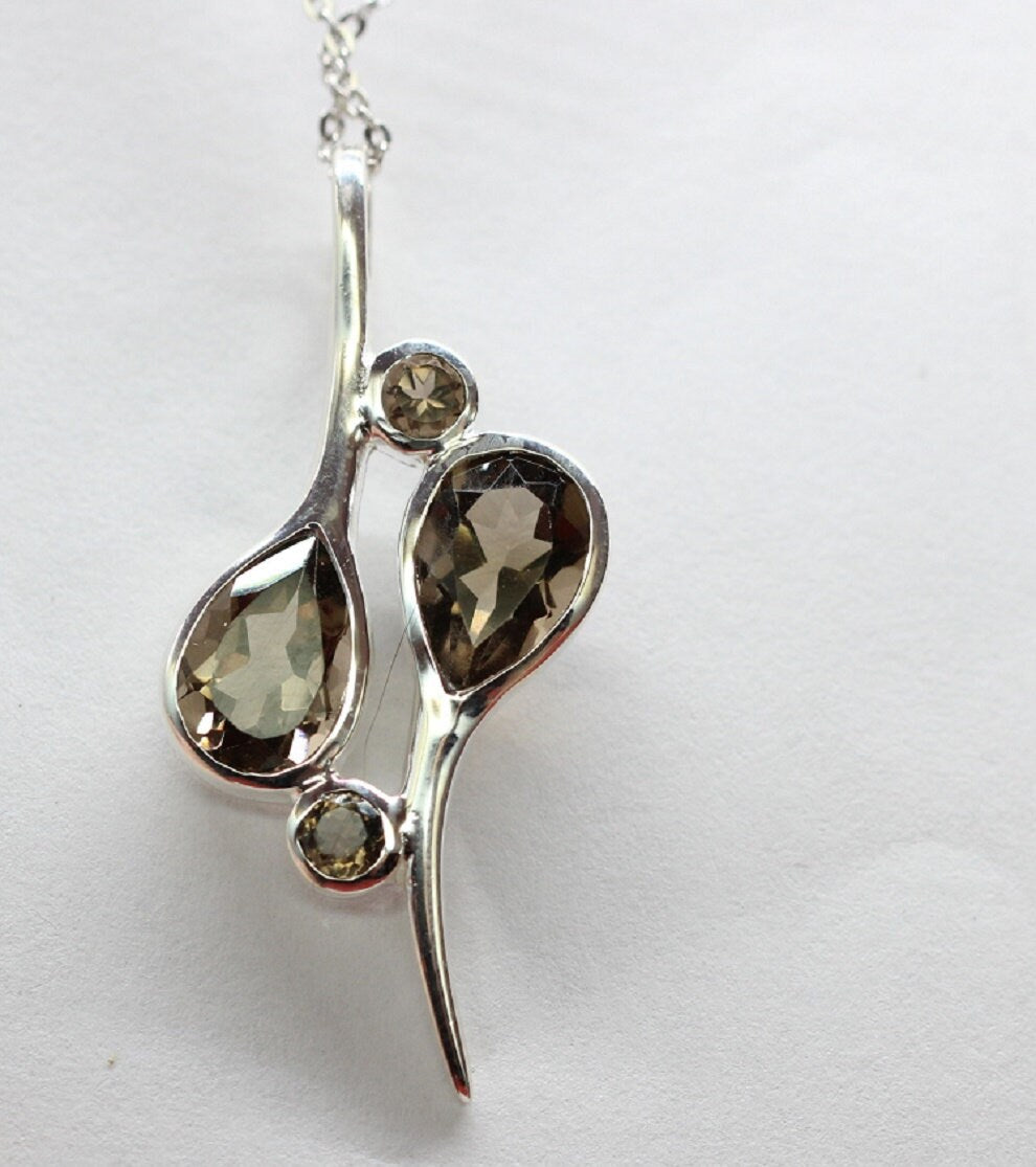 Echter Rauchquarz Silberanhänger 925, Braune Edelstein Kette, Kunstvolles Design, Statement Schmuck, Geschenk zum Jahrestag, 3,38 ct Unikat